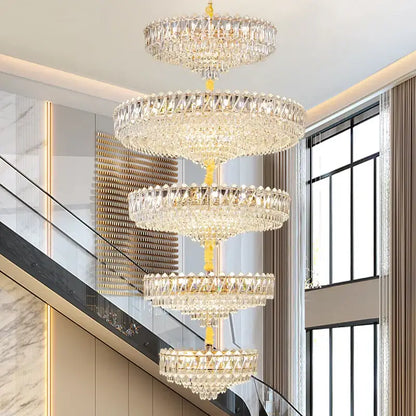 Modern gold multi tiered crystal living room chandelier