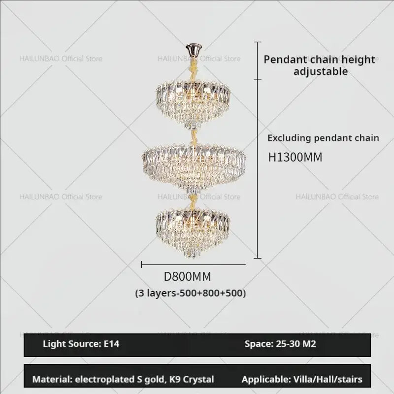 Modern gold multi tiered crystal living room chandelier