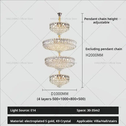 Modern gold multi tiered crystal living room chandelier