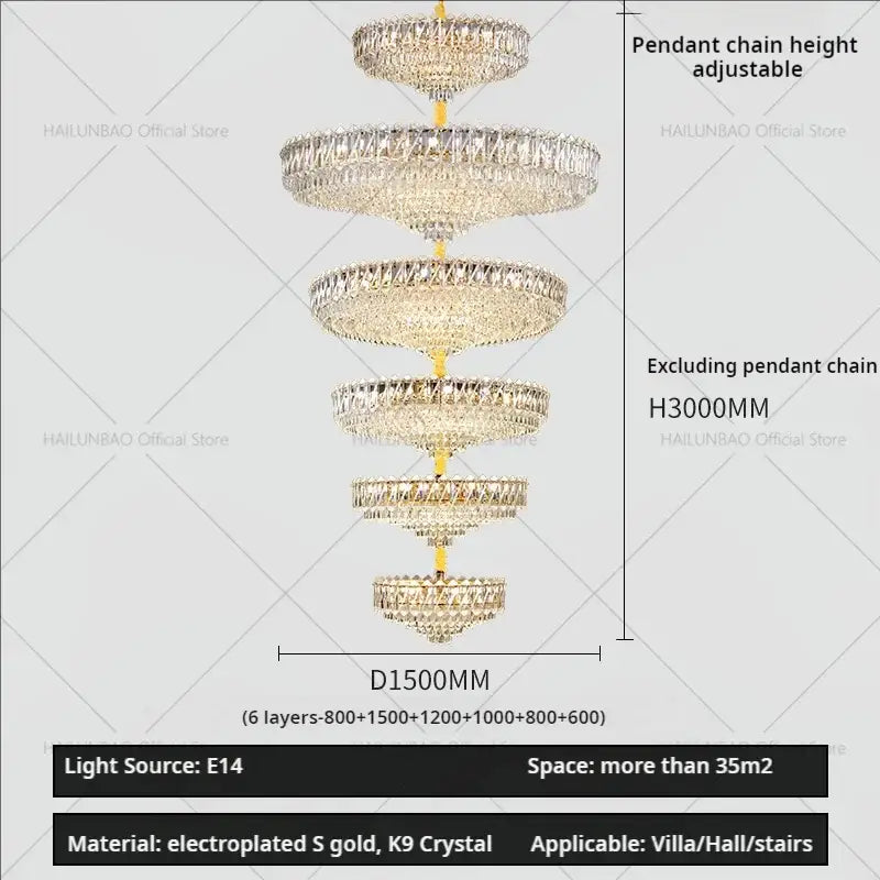 Modern gold multi tiered crystal living room chandelier