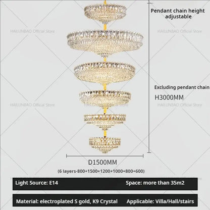 Modern gold multi tiered crystal living room chandelier
