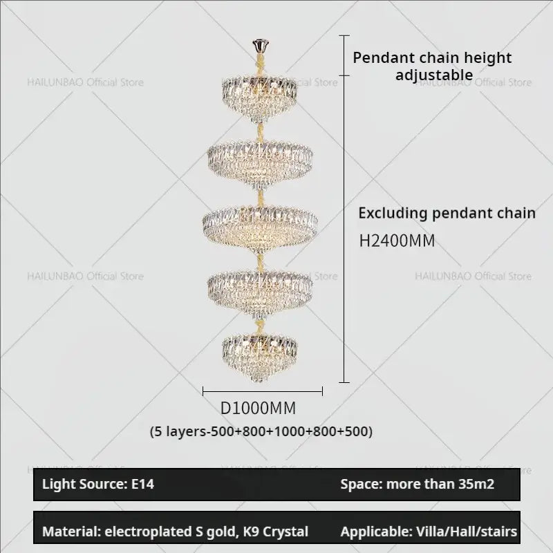 Modern gold multi tiered crystal living room chandelier