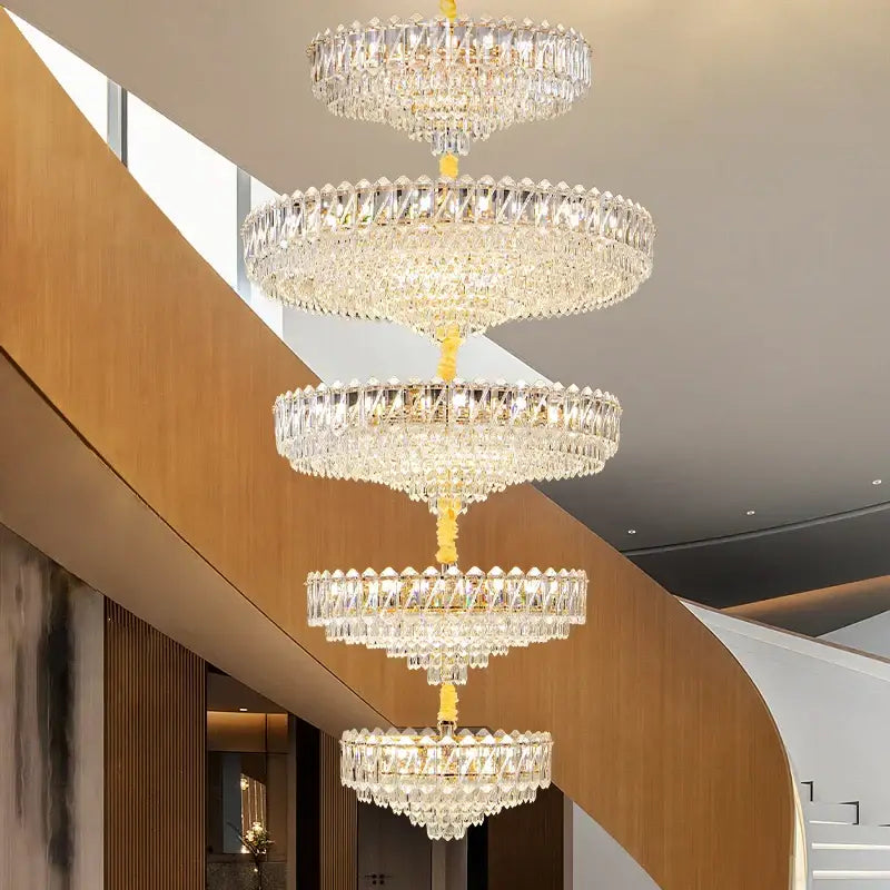Modern gold multi tiered crystal living room chandelier