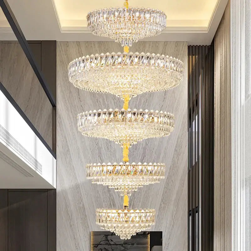 Modern gold multi tiered crystal living room chandelier