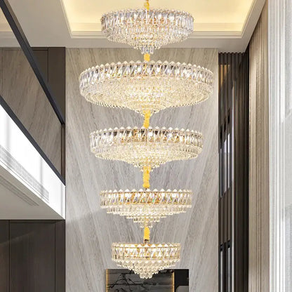 Modern gold multi tiered crystal living room chandelier