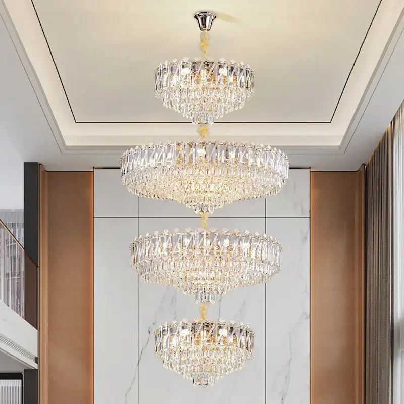 Modern gold multi tiered crystal living room chandelier