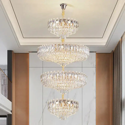 Modern gold multi tiered crystal living room chandelier