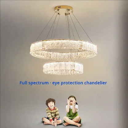 Modern gold double ring crystal living room chandelier
