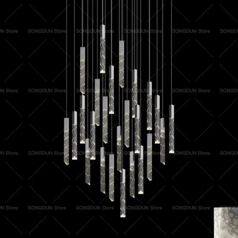 Modern geometric silver & gold crystal loft chandelier living room