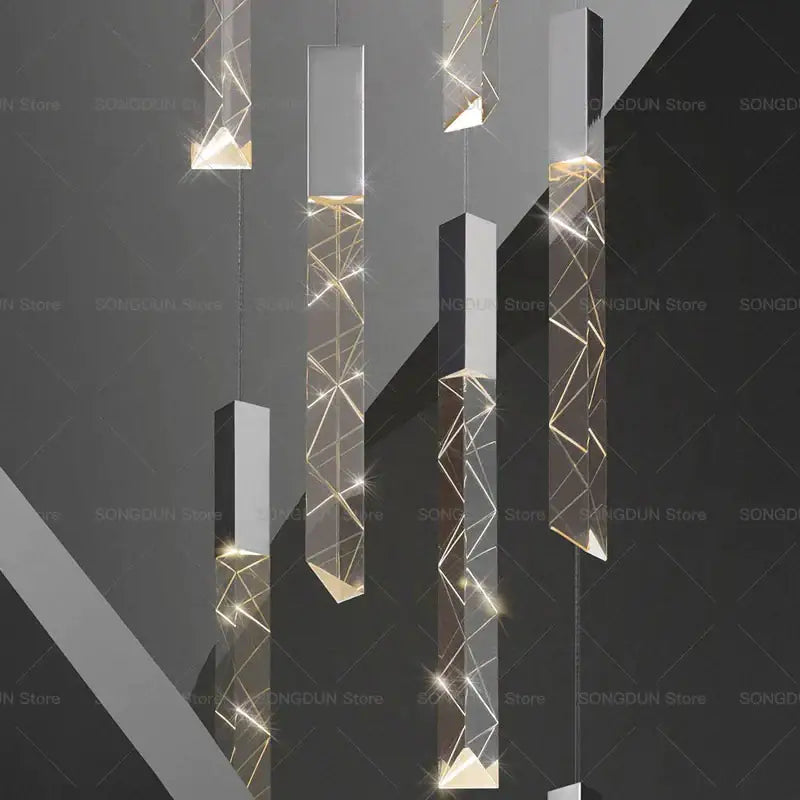 Modern geometric silver & gold crystal loft chandelier living room