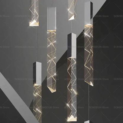 Modern geometric silver & gold crystal loft chandelier living room
