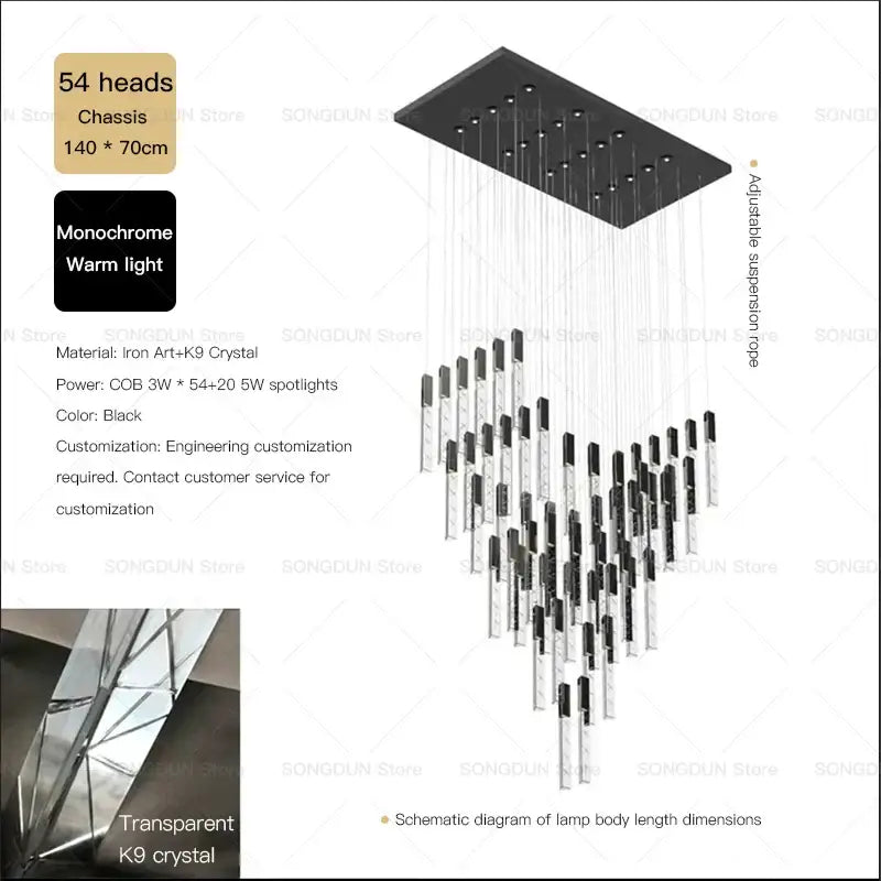 Modern geometric silver & gold crystal loft chandelier living room