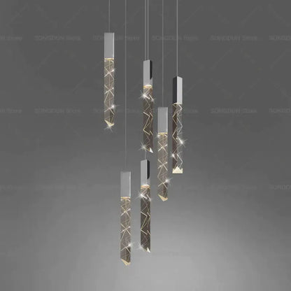 Modern geometric silver & gold crystal loft chandelier living room