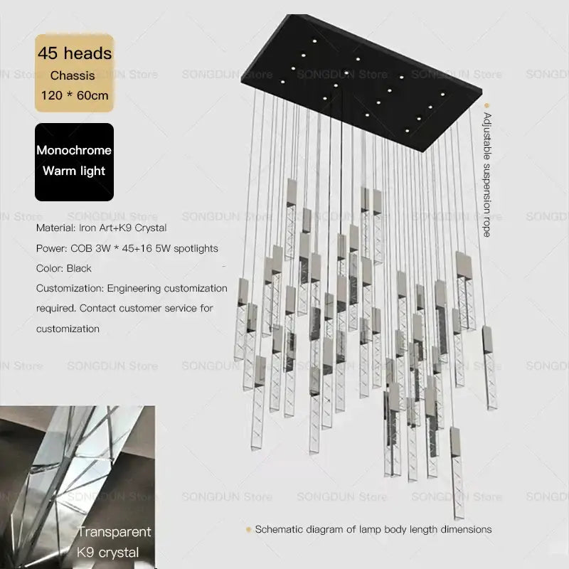 Modern geometric silver & gold crystal loft chandelier living room