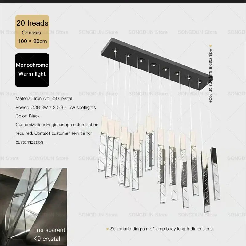 Modern geometric silver & gold crystal loft chandelier living room