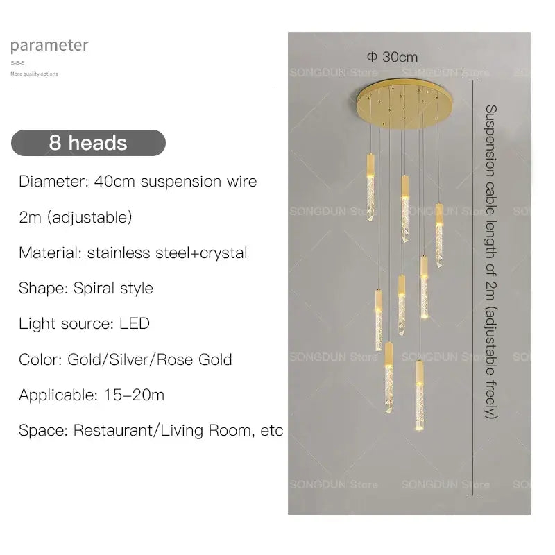 Modern geometric silver & gold crystal loft chandelier living room
