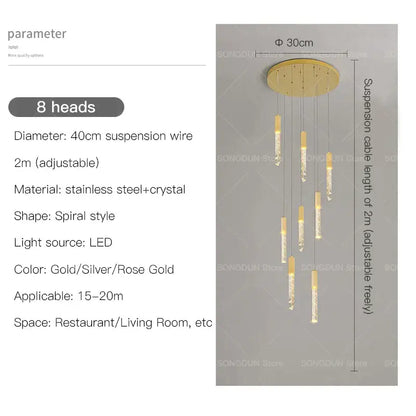 Modern geometric silver & gold crystal loft chandelier living room