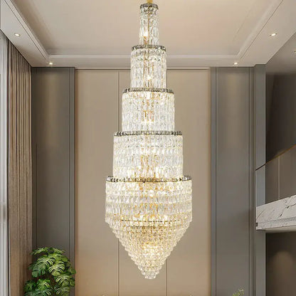 Modern gold crystal loft chandelier living room multi tiered light