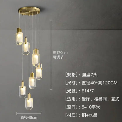 Modern gold cascading crystal loft chandelier for living room
