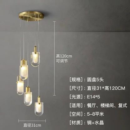 Modern gold cascading crystal loft chandelier for living room