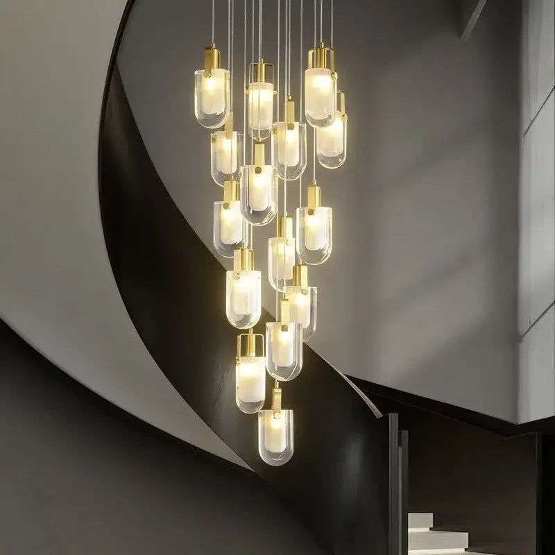 Modern gold cascading crystal loft chandelier for living room
