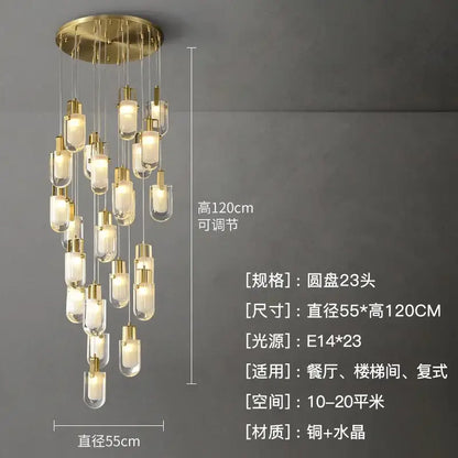 Modern gold cascading crystal loft chandelier for living room
