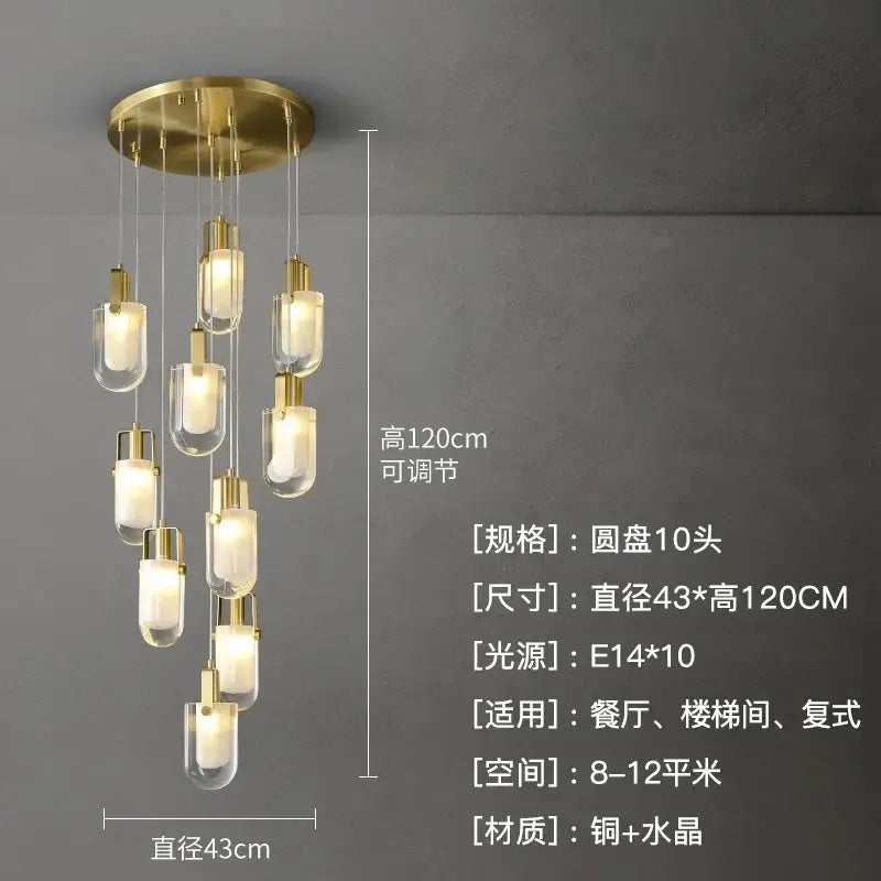 Modern gold cascading crystal loft chandelier for living room