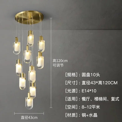 Modern gold cascading crystal loft chandelier for living room