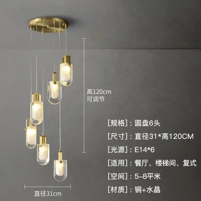 Modern gold cascading crystal loft chandelier for living room