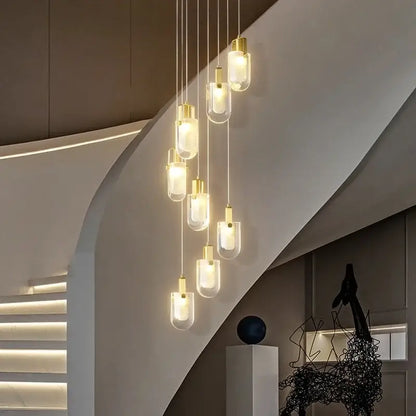 Modern gold cascading crystal loft chandelier for living room