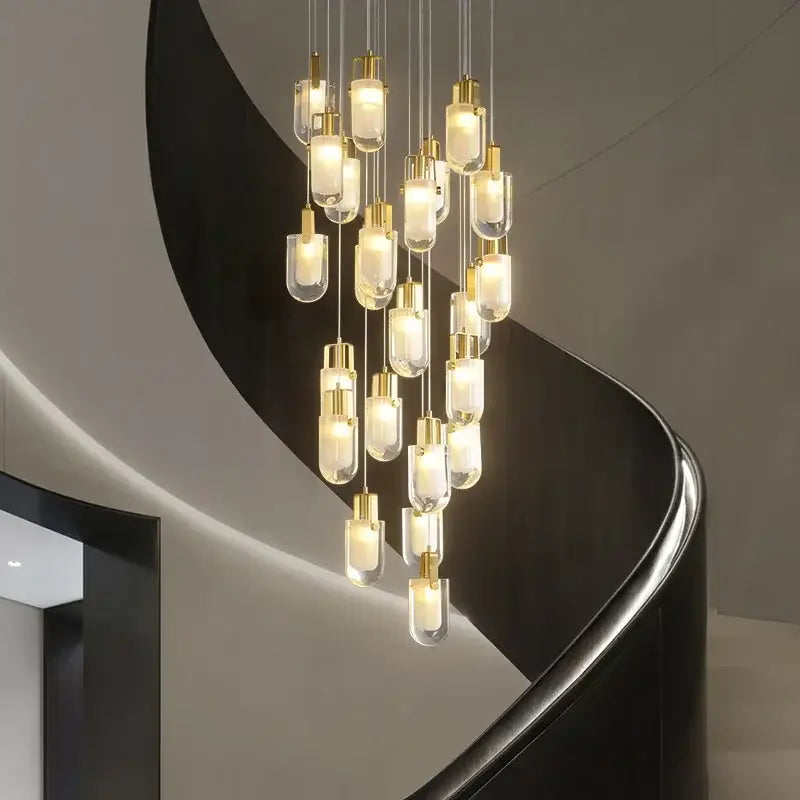 Modern gold cascading crystal loft chandelier for living room