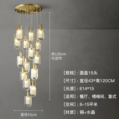 Modern gold cascading crystal loft chandelier for living room
