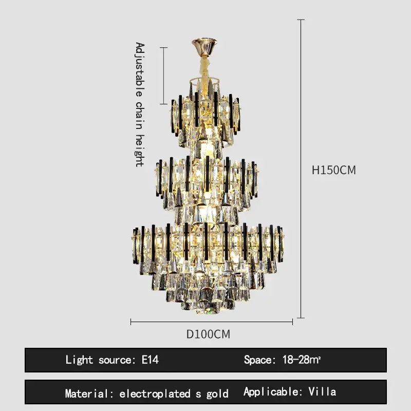 Modern crystal gold and black pendant light living room chandelier
