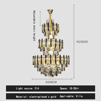 Modern crystal gold and black pendant light living room chandelier