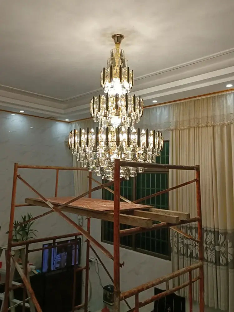 Modern crystal gold and black pendant light living room chandelier