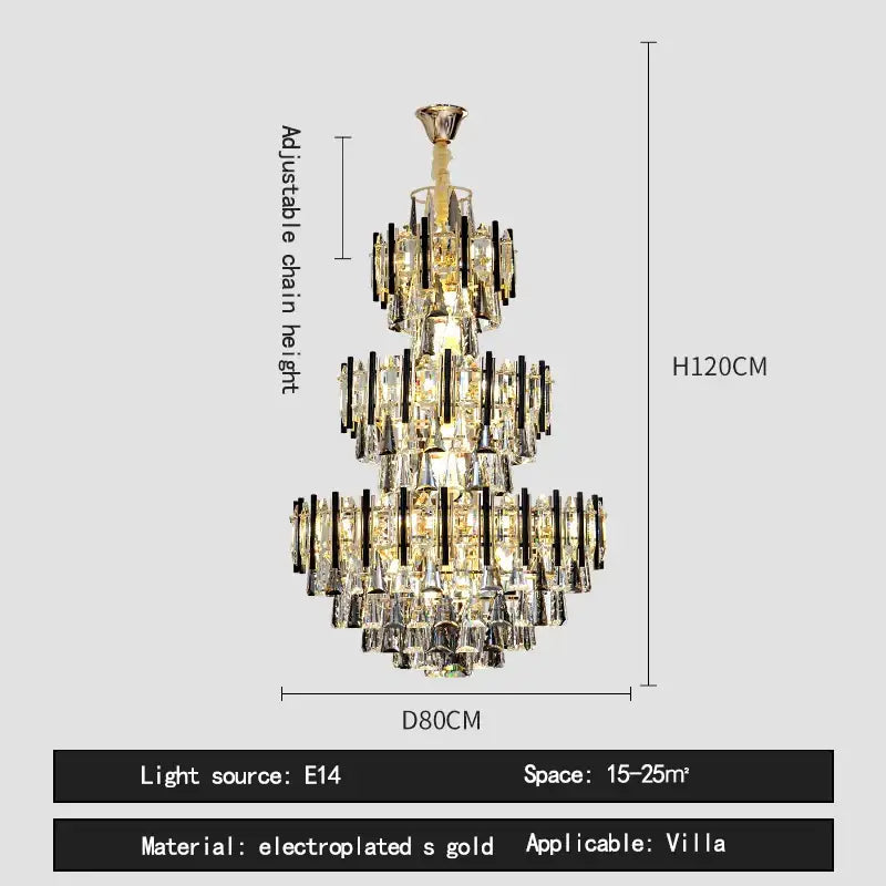 Modern crystal gold and black pendant light living room chandelier