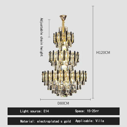 Modern crystal gold and black pendant light living room chandelier