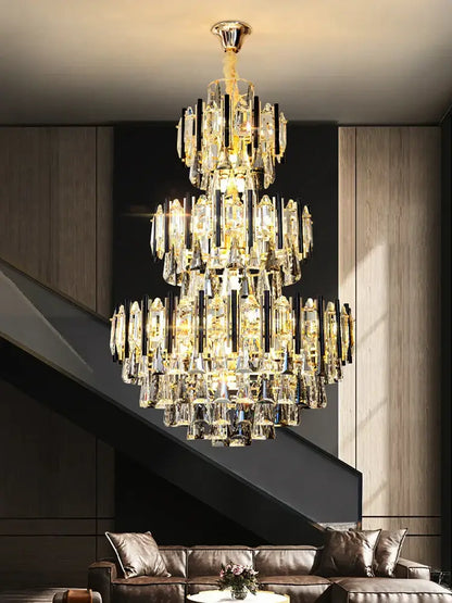 Modern crystal gold and black pendant light living room chandelier
