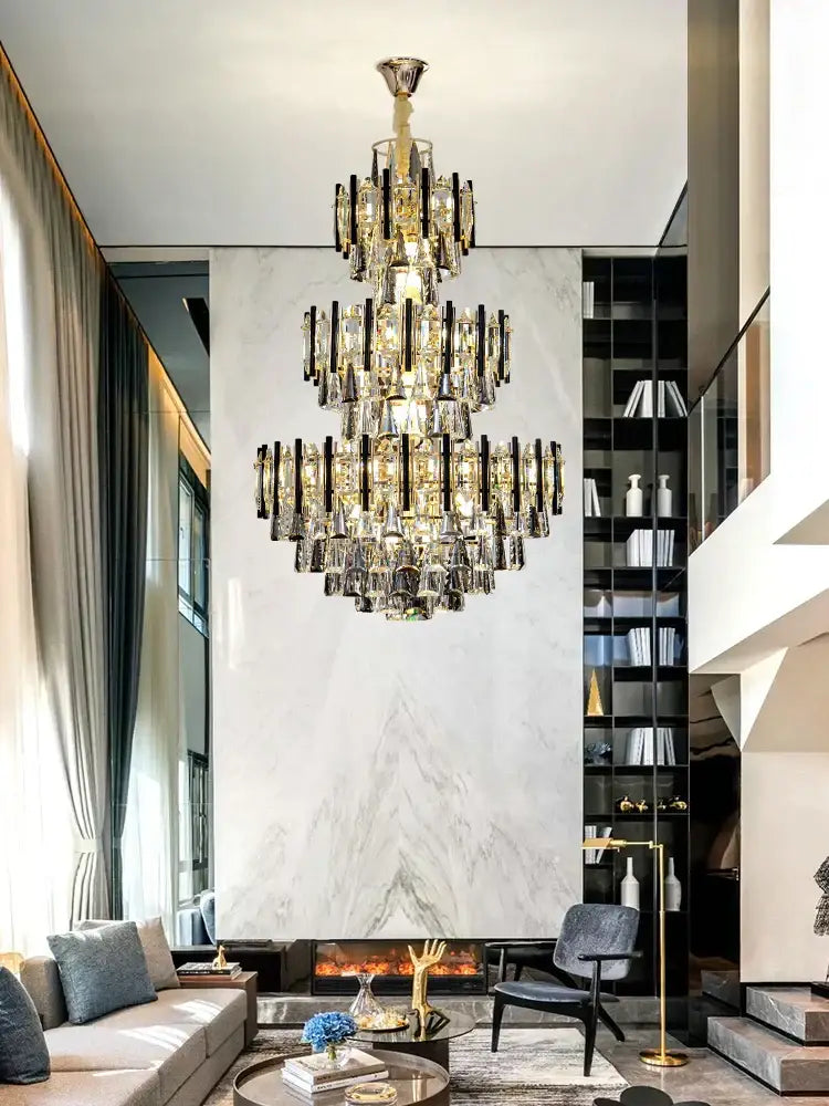 Modern crystal gold and black pendant light living room chandelier