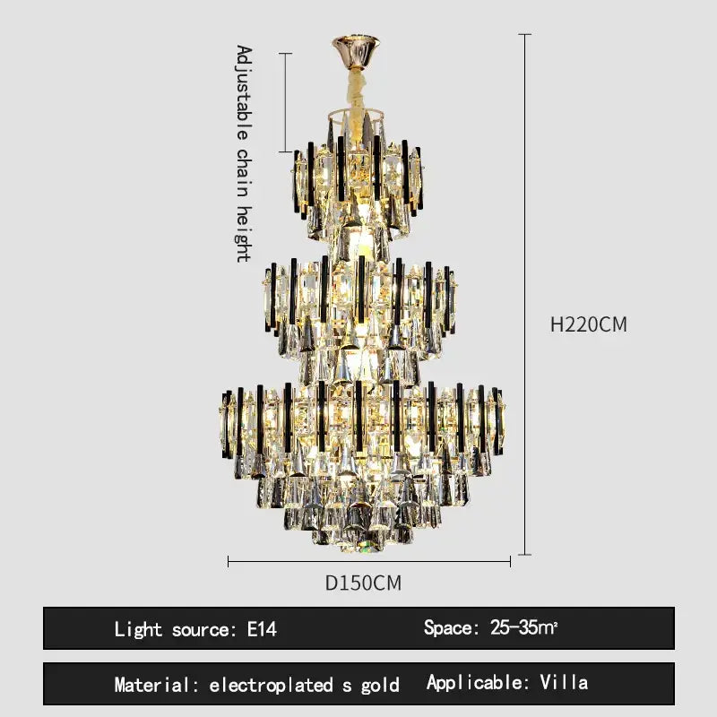 Modern crystal gold and black pendant light living room chandelier