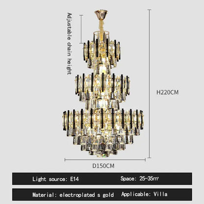 Modern crystal gold and black pendant light living room chandelier