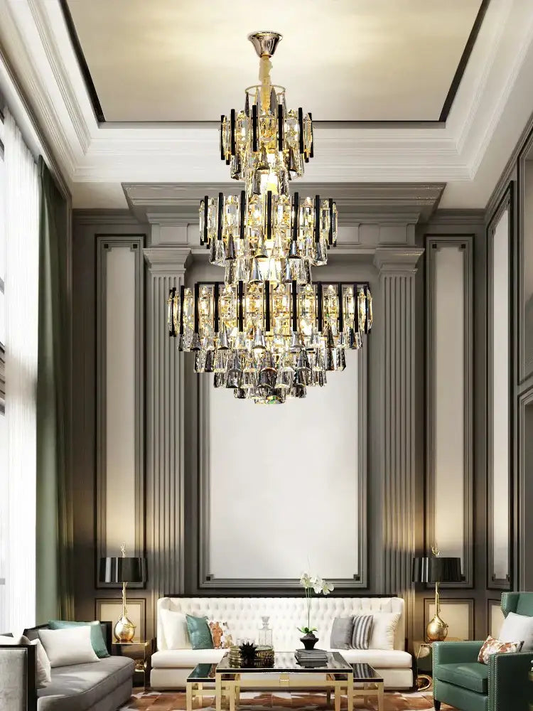 Modern crystal gold and black pendant light living room chandelier