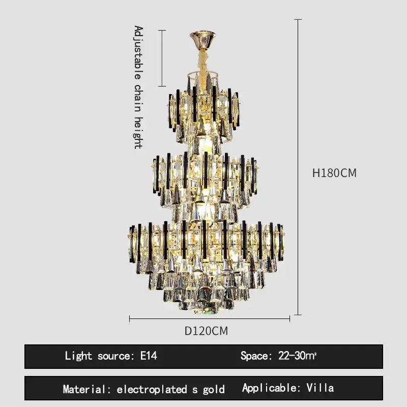 Modern crystal gold and black pendant light living room chandelier