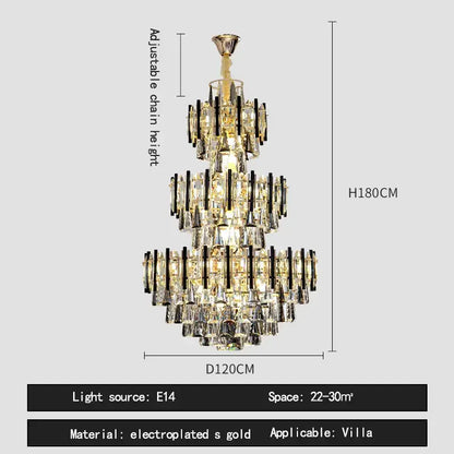 Modern crystal gold and black pendant light living room chandelier