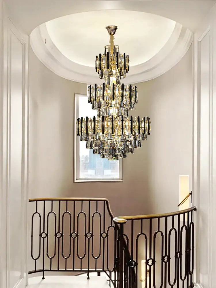 Modern crystal gold and black pendant light living room chandelier