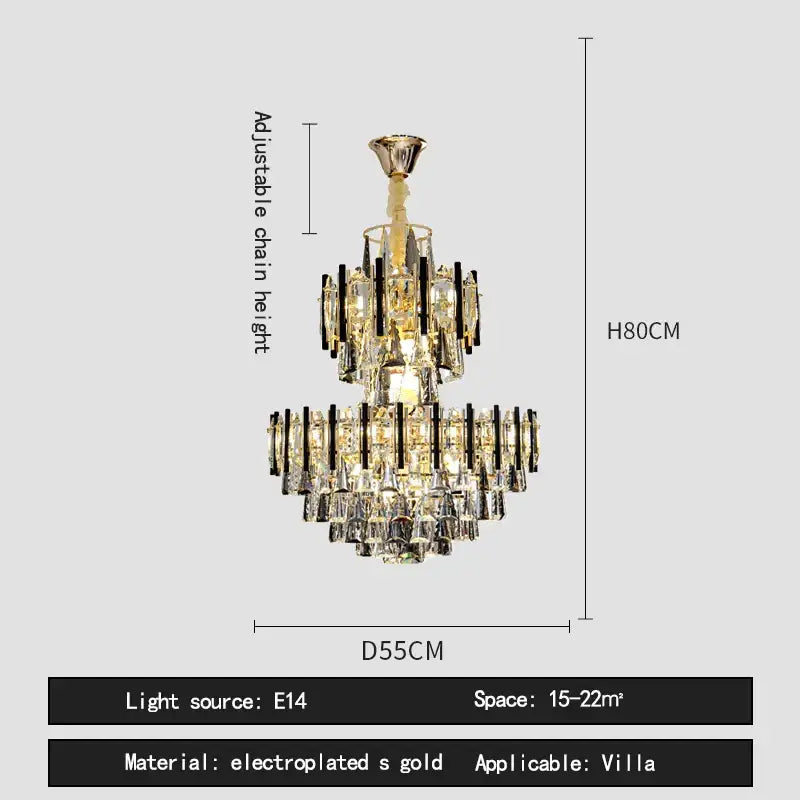 Modern crystal gold and black pendant light living room chandelier