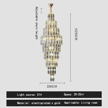 Crystal spiral tiered loft pendant light for staircase and living room