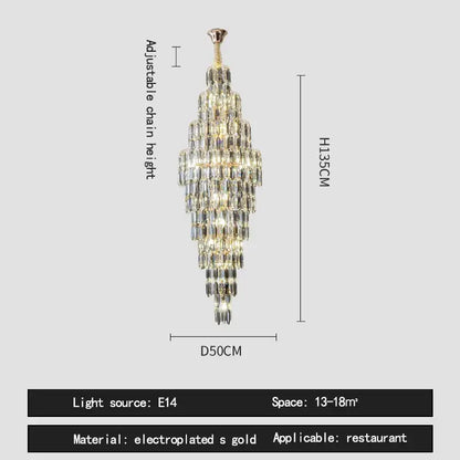 Crystal spiral tiered loft pendant light for staircase and living room
