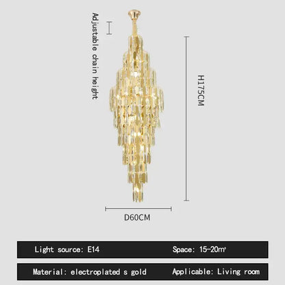 Crystal spiral tiered loft pendant light for staircase and living room