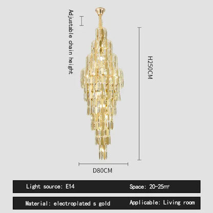 Crystal spiral tiered loft pendant light for staircase and living room